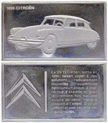 France 2 Oz Silver Bar - Medaillier Franklin - DS Citro�n (1956) - Silver - 1982 - XF to AU