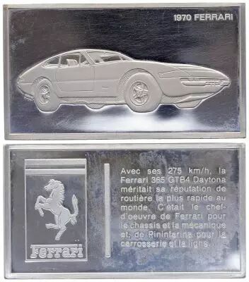 France 2 Oz Silver Bar - Medaillier Franklin - Ferrari 365 GTB4 (1970) - Silver - 1982 - XF to AU