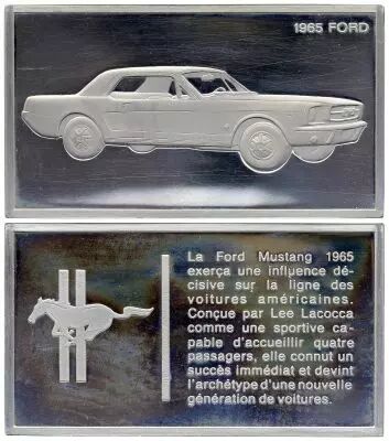 France 2 Oz Silver Bar - Medaillier Franklin - Ford Mustang (1965) - Silver - 1982 - XF to AU