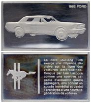France 2 Oz Silver Bar - Medaillier Franklin - Ford Mustang (1965) - Silver - 1982 - XF to AU