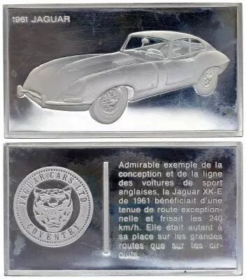 France 2 Oz Silver Bar - Medaillier Franklin - Jaguar XK-E (1961) - Silver - 1982 - XF to AU