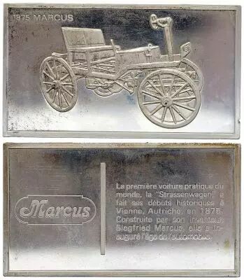 France 2 Oz Silver Bar - Medaillier Franklin - Marcus Strassenwagen (1875) - Silver - 1982 - XF to AU