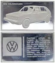 France 2 Oz Silver Bar - Medaillier Franklin - Volkswagen Golf (1975) - Silver - 1982 - XF to AU