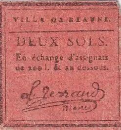 France 2 Sols - C�te d\'Or - Ville de Beaune - 09 Avril 1792