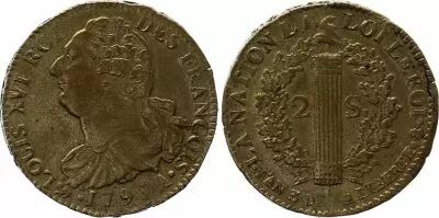 France 2 Sols - Louis XVI - Roi des Fran�ois - 1791 A - Point sur le A - Etat Rare !