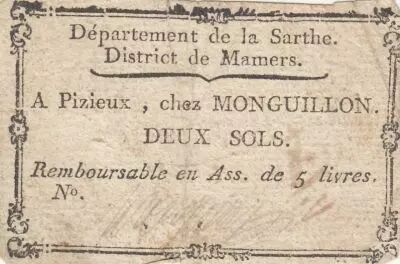France 2 sols - Sarthe - District de Mamers - Pizieux, chez Monguillon