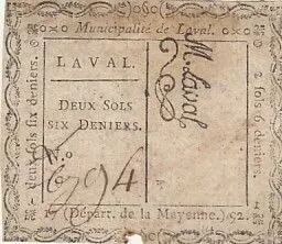 France 2 sols 6 deniers - Mayenne - Municipalit� de Laval - 1792