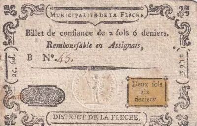 France 2 Sols 6 Deniers - Sarthe - Municipalit� de la Fl�che - Serial B - 1791