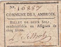 France 2 Sols Saint-Ambroix Commune - Juillet 1791 - TTB - 16887