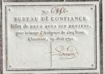 France 2 Sous 6 Deniers  - Haute-Marne - Bureau de Confiance de Chaumont - 19-08-1791 - 6852