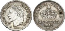 France 20 centimes, Napoleon III - 1867 BB Strasbourg - Silver