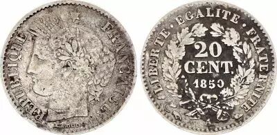 France 20 Centimes C�r�s - 1850 A Paris Argent