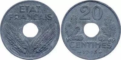 France 20 Centimes Etat Francais - 1943 in Zinc- VF