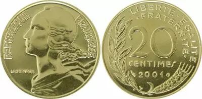 France 20 Centimes Marianne - 2001 Frappe BU