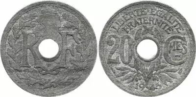 France 20 Centimes Monogram RF - 1945 - VF