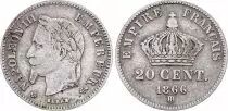 France 20 Centimes Napoleon III Head Laurel - 1866 BB Silver