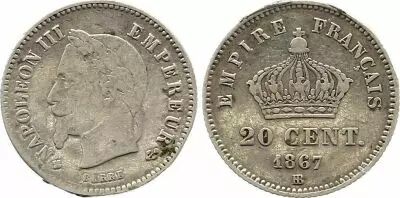 France 20 Centimes Napol�on III T�te Laur�e - 1867 BB Argent