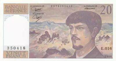 France 20 Francs  - Debussy - 1986 -  S�rie E.016