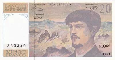 France 20 Francs  - Debussy - 1993 -  S�rie R.042