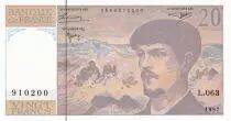 France 20 Francs  - Debussy - 1997 -  S&eacute;rie L.063