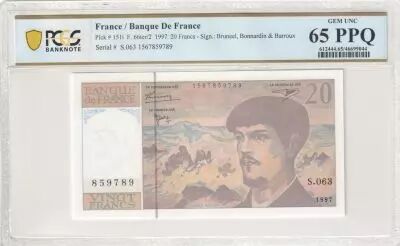 France 20 Francs  - Debussy - 1997 -  S�rie S..063 - PCGS 65 PPQ