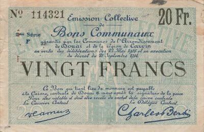 France 20 Francs - Arrondissement de Douai et R�gion de Carvin - 21-09-1914 - 2e S�rie F