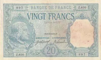 France 20 Francs - Bayard - 02-11-1916 - Serial Z.830