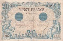 France 20 Francs - Black- 03-08-1875 - Serial G.385 - VG - P61