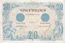 France 20 Francs - Black et - 07-11-1874  - Serial Q.108 - P61