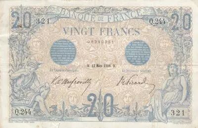 France 20 Francs - Blue - 13-03-1906 - Serial Q.244