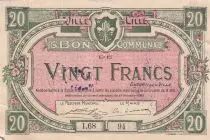 France 20 francs - City of Lille - 15-12-1917 - Série U75 278