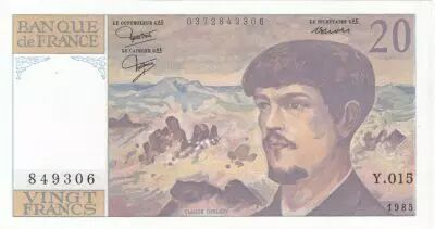 France 20 Francs - Debussy  - 1985 - Serial Y.015