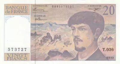 France 20 Francs - Debussy  - 1992 - Serial T.036