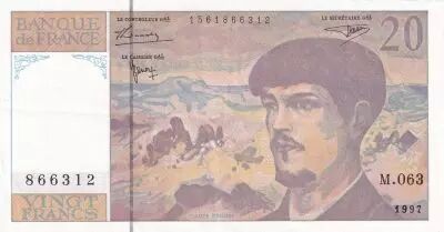 France 20 Francs - Debussy  - 1997 - Serial M.063