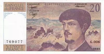 France 20 Francs - Debussy - 1980 - Serial G.006