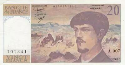 France 20 Francs - Debussy - 1981 - Serial A.007