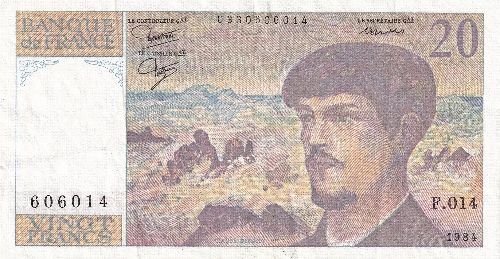Banknote France 20 Francs - Debussy - 1984 - Serial F.014