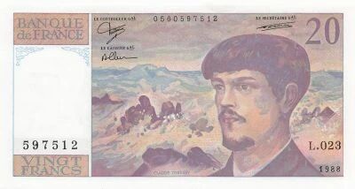 France 20 Francs - Debussy - 1988 - Serial L.023