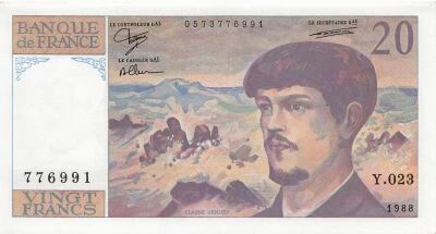 France 20 Francs - Debussy - 1988 - Serial Y.023