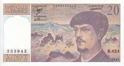 France 20 Francs - Debussy - 1989 - Serial B.024 - P.151