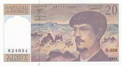 France 20 Francs - Debussy - 1990 - Serial D.028 - Faute