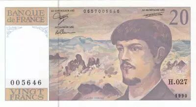 France 20 Francs - Debussy - 1990 - Serial H.027
