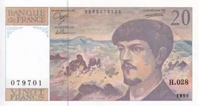 France 20 Francs - Debussy - 1990 - Serial H.028 - P.151