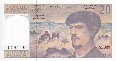 France 20 Francs - Debussy - 1990 - Serial M.029 - P.151