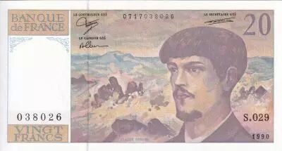 France 20 Francs - Debussy - 1990 - Serial S.029 - P.151