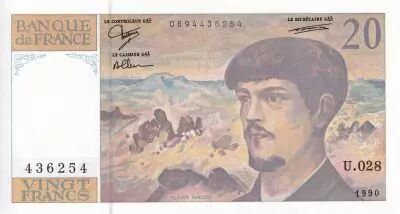 France 20 Francs - Debussy - 1990 - Serial U.028 - P.151