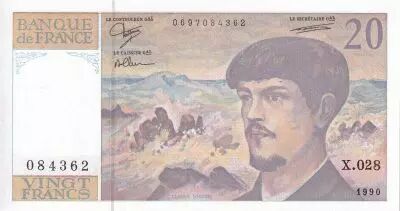 France 20 Francs - Debussy - 1990 - Serial X.028 - P.151