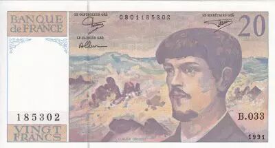 France 20 Francs - Debussy - 1991 - Serial B.033 - P.151