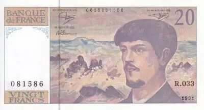France 20 Francs - Debussy - 1991 - Serial R.033 - P.151