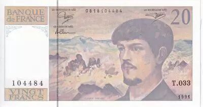 France 20 Francs - Debussy - 1991 - Serial T.033 - P.151